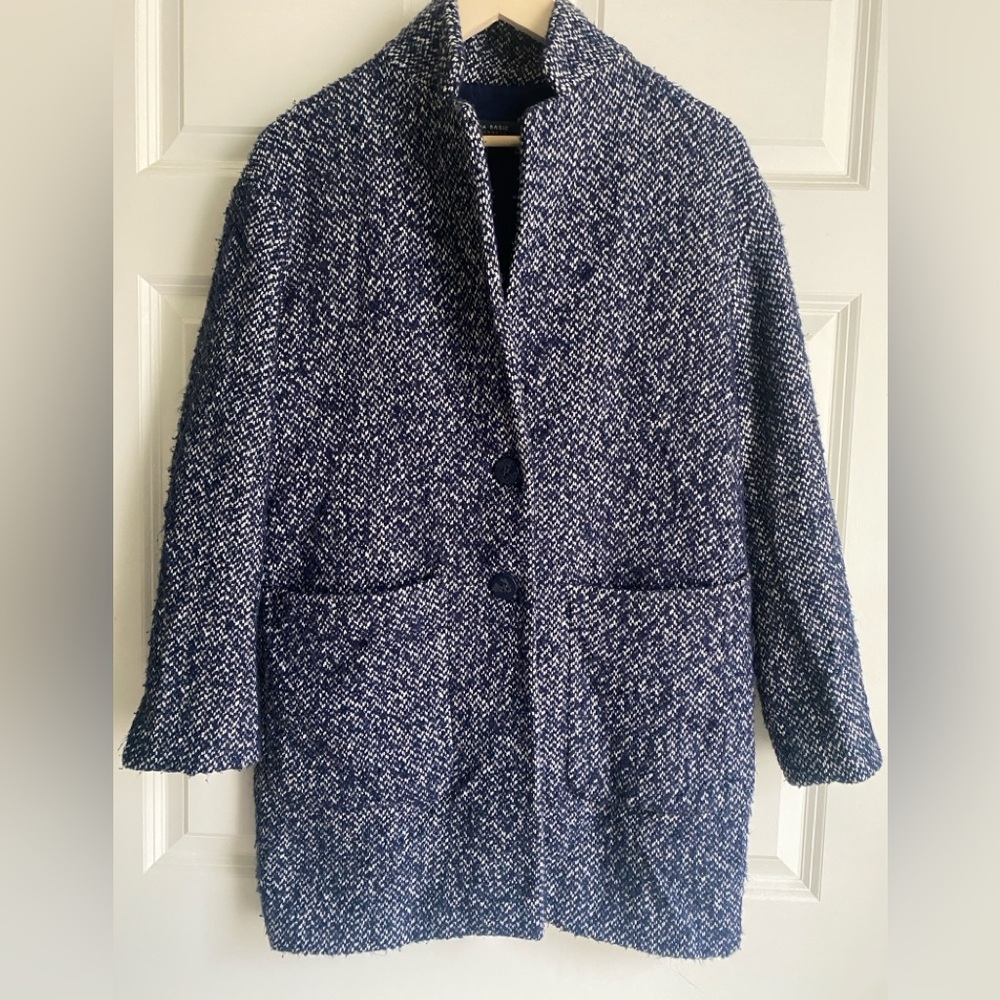 Zara Navy Tweed Pea Coat Size S Classic Minimalist Sophisticated